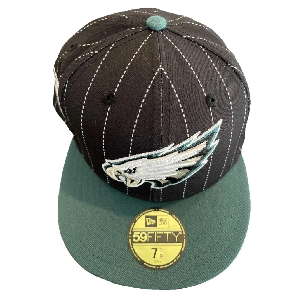 Philadelphia Eagles New Era 59FIFTY Fitted Hat Sz 7 1/2 Pin Stripe 75 Season NWT